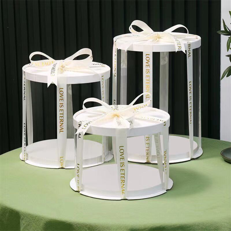 Clear white cake gift box with ribbon